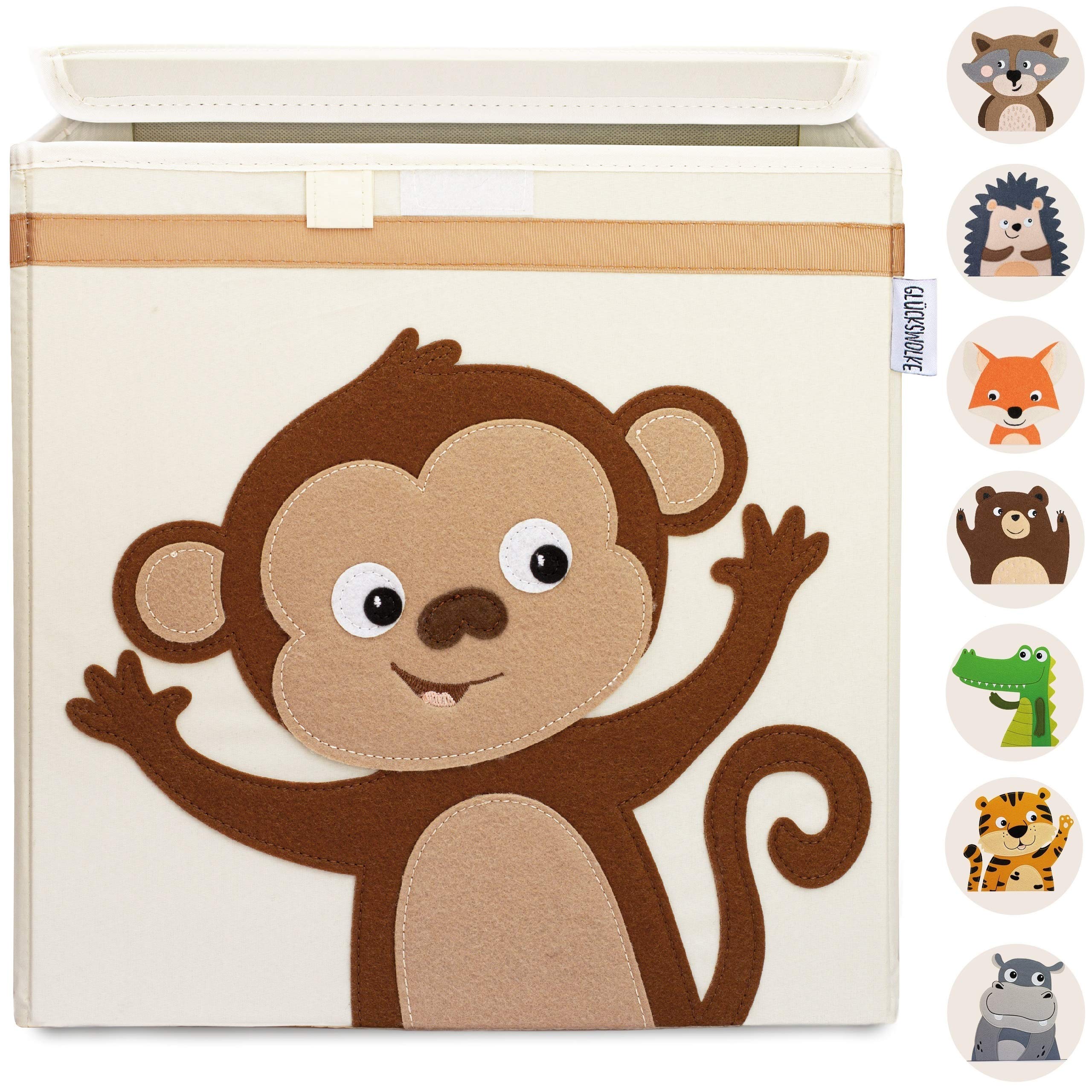 GLÜCKSWOLKE Aufbewahrungsbox 33x33x33 cm mit Affen-Motiv – Spielzeugkiste für Kinderzimmer