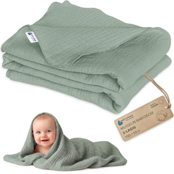 Medi Partners Musselindecke 100x150 cm – Atmungsaktive Babydecke aus Bio-Baumwolle