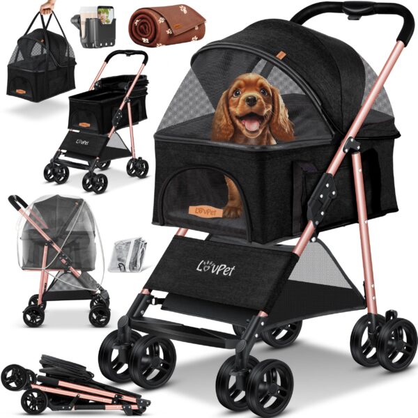 LOVPET Hundewagen 2in1 – Faltbarer Hundebuggy bis 20 kg mit 360°-Rädern & Zubehör