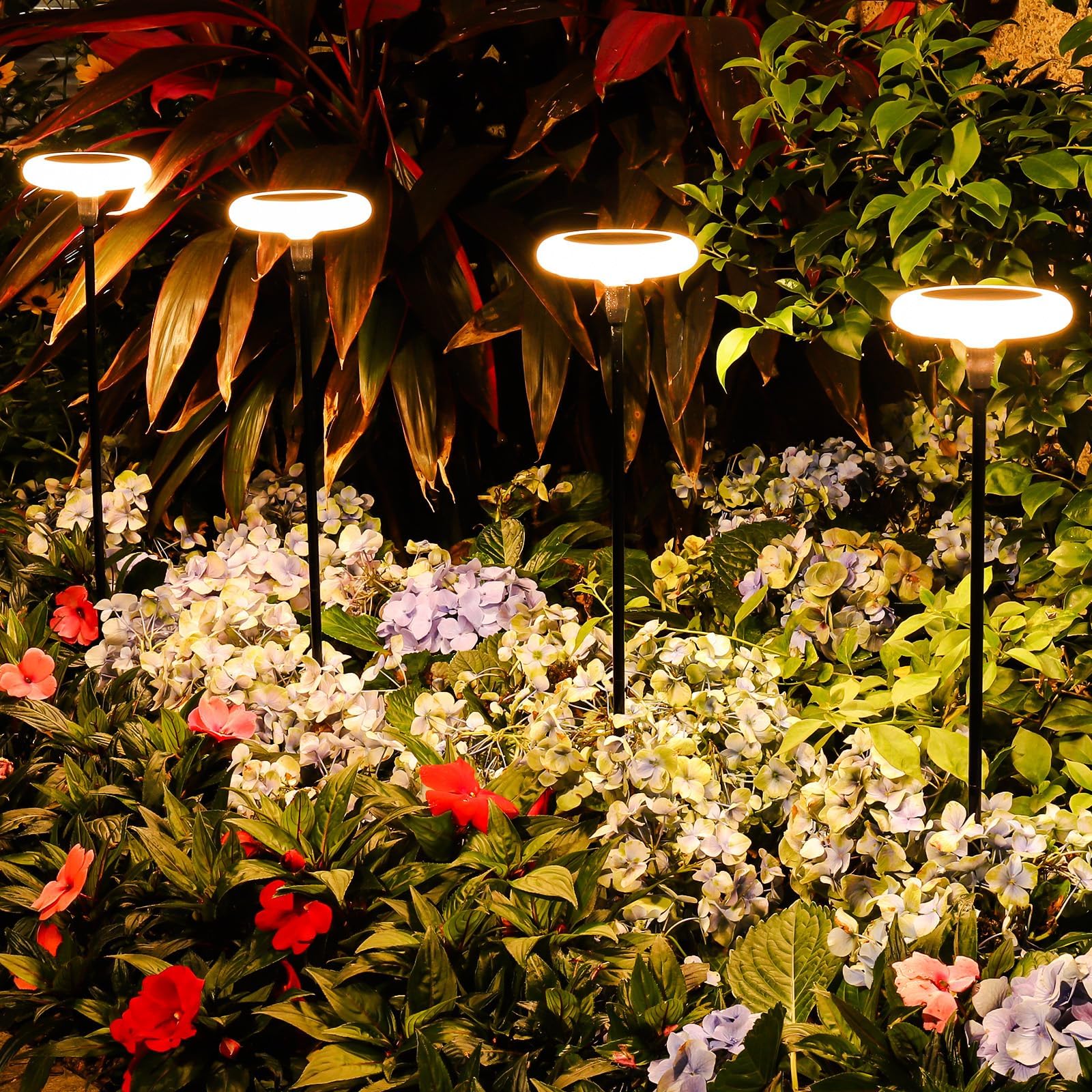 ZWOOS Solar Gartenleuchten 4er Set – IP65 LED Blumenbeleuchtung mit 10-12h Akkulaufzeit