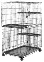 Amazon Basics Katzenkäfig 3-Ebenen 91x57x129 cm – Stabiler Katzenhaus mit Rollen