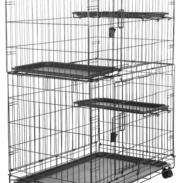 Amazon Basics Katzenkäfig 3-Ebenen 91x57x129 cm – Stabiler Katzenhaus mit Rollen
