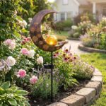 100 cm Solar Gartenlampe Fee auf Mond – LED Wegeleuchte mit Glaskugel für Außen – Bild 2