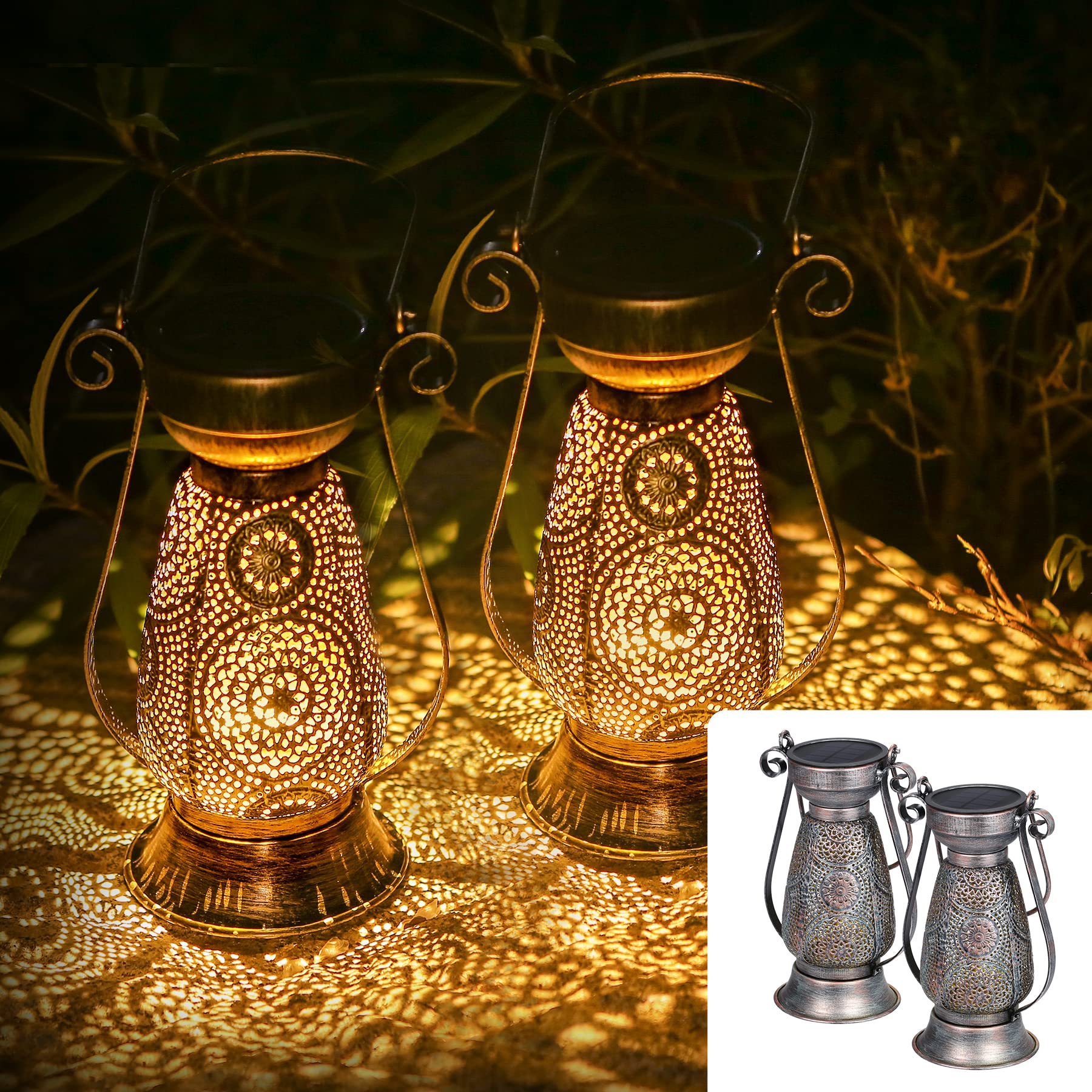 2er Set Solar Laternen Görvitor – IP44 Wasserdicht, Orientalisches Design, Warmweiss LED für Garten