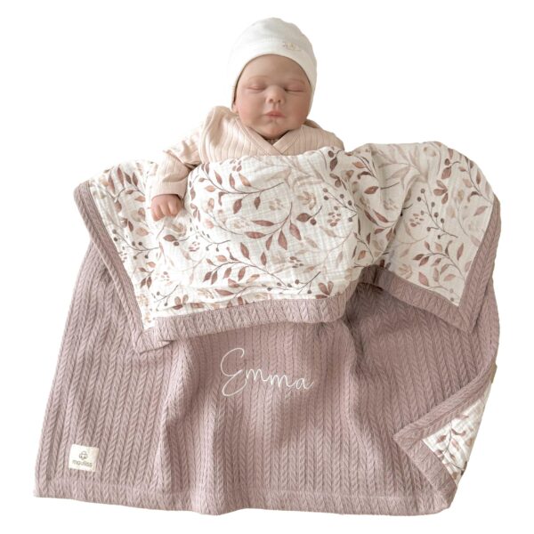 Mouliss Personalisierte Babydecke mit Namen – 100% Baumwolle Strick & Musselin