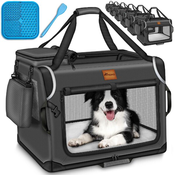 TRESKO Hundebox M 61x42x42cm faltbar mit Leckmatte – Sichere Transportbox für Auto & Zuhause