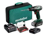 metabo BS 18 Akku-Bohrschrauber 18V Set – Kompakt-Akkubohrer mit 2 Akkus & 32er Bit-Box