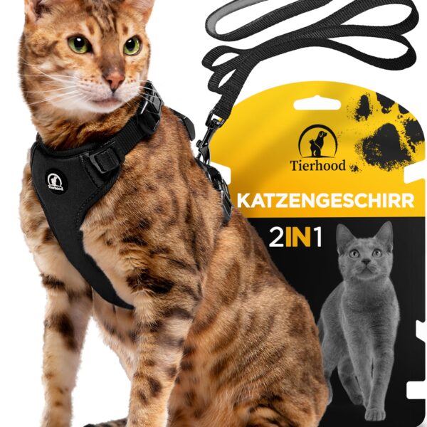 Tierhood Katzengeschirr mit Leine Grösse S – Leichte Version 2024 mit Reflektoren
