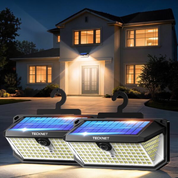 TECKNET Solarlampe mit Bewegungsmelder 546 LEDs – 7500 Lumen, 300° Winkel, IP66 (2er Set)