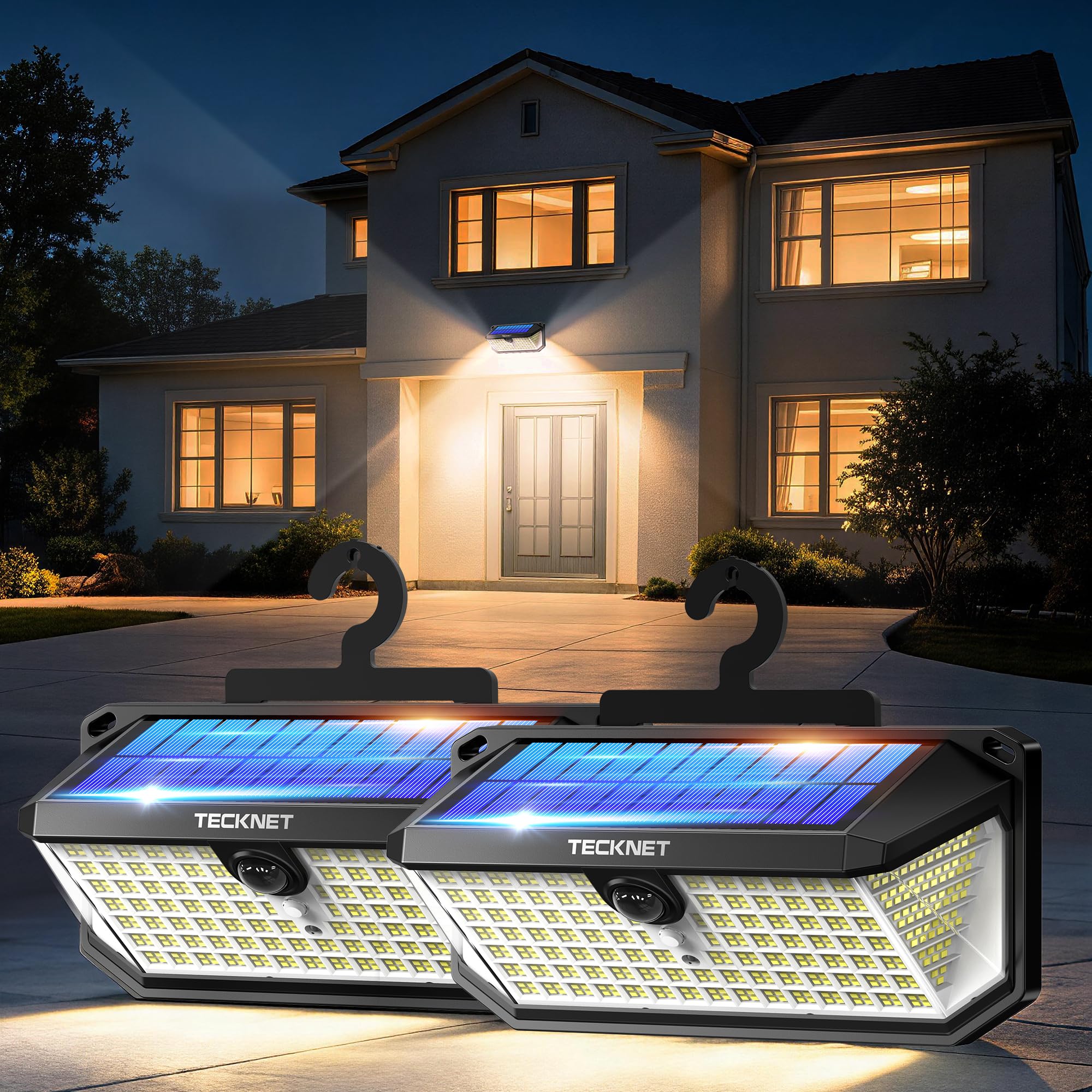 TECKNET Solarlampe mit Bewegungsmelder 546 LEDs – 7500 Lumen, 300° Winkel, IP66 (2er Set)
