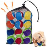 Ousiya Quietschende Tennisbälle für Hunde – 12er-Pack mit Netzbeutel, 6,5 cm