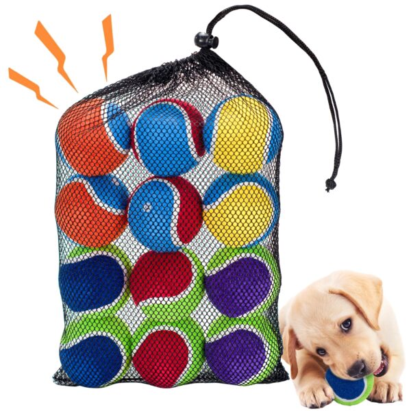 Ousiya Quietschende Tennisbälle für Hunde – 12er-Pack mit Netzbeutel, 6,5 cm
