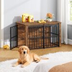 HEXCELEN Hundekäfig-Möbel 100 cm mit Schiebetür – 2-in-1 Hundebox & Beistelltisch Braun – Bild 3