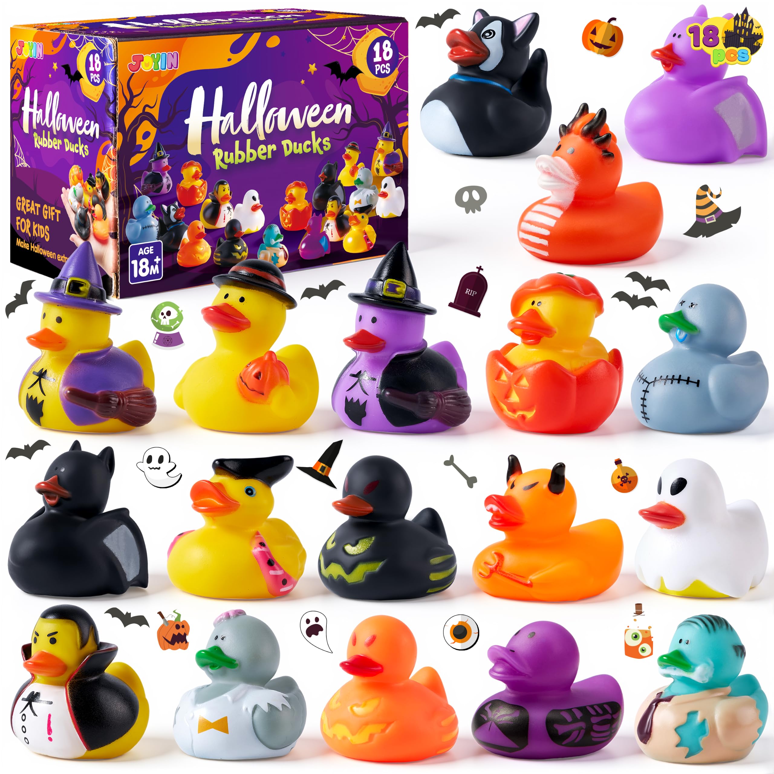 JOYIN 18er Set Halloween Gummienten – Quietscheenten für Bad & Sammler