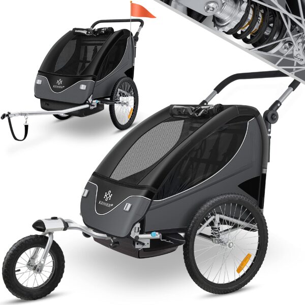 KESSER® 2in1 Kinderfahrradanhänger mit Federung & Joggerfunktion – für 1-2 Kinder bis 40kg