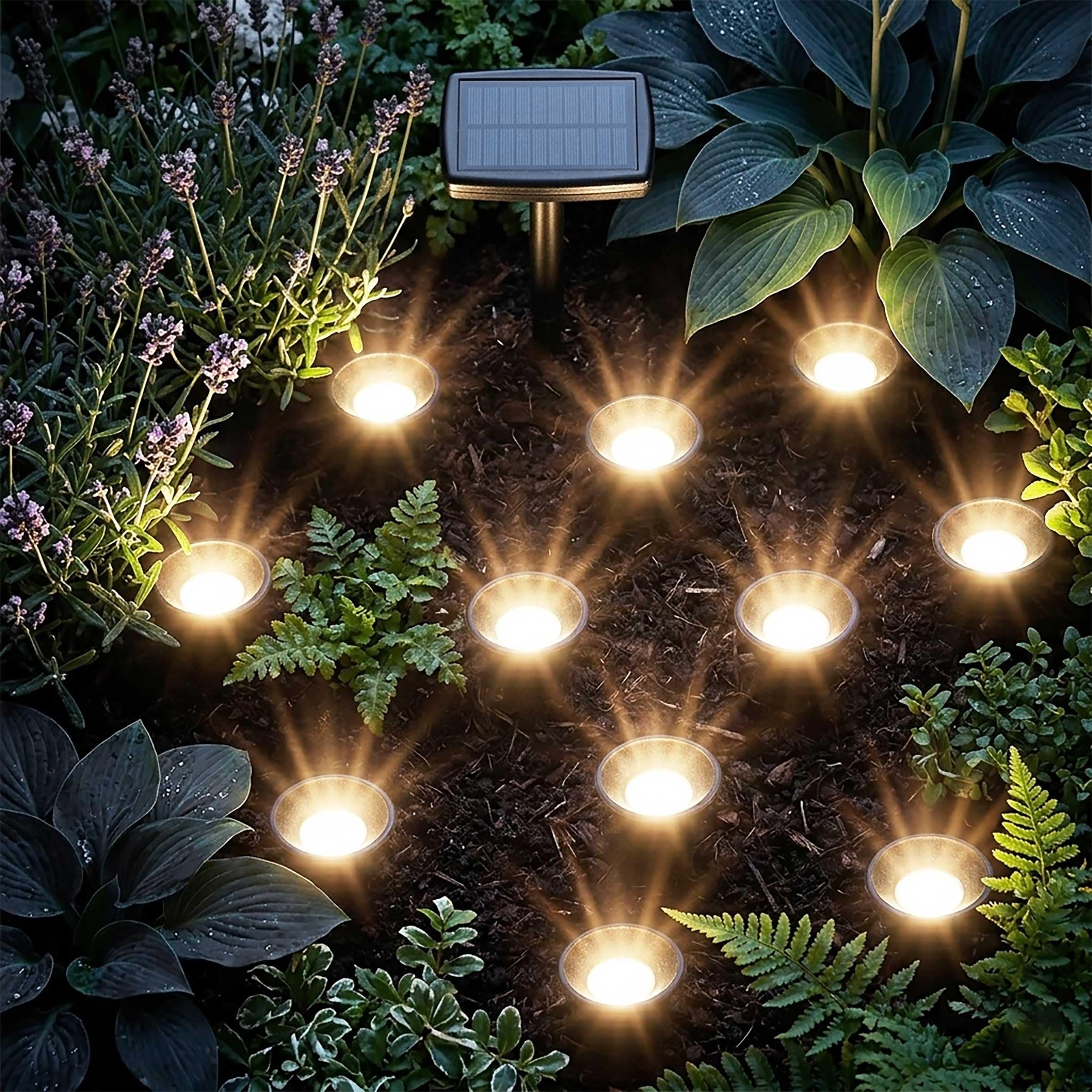 Spetebo LED Solar Pflanzenstrahler 10er Set – Warmweisse Mini Gartenleuchten mit Erdspiss