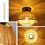 AmazeFun Ø30cm Boho Rattan Deckenlampe – Handgefertigte Vintage Deckenleuchte mit E27 Fassung – Bild 2