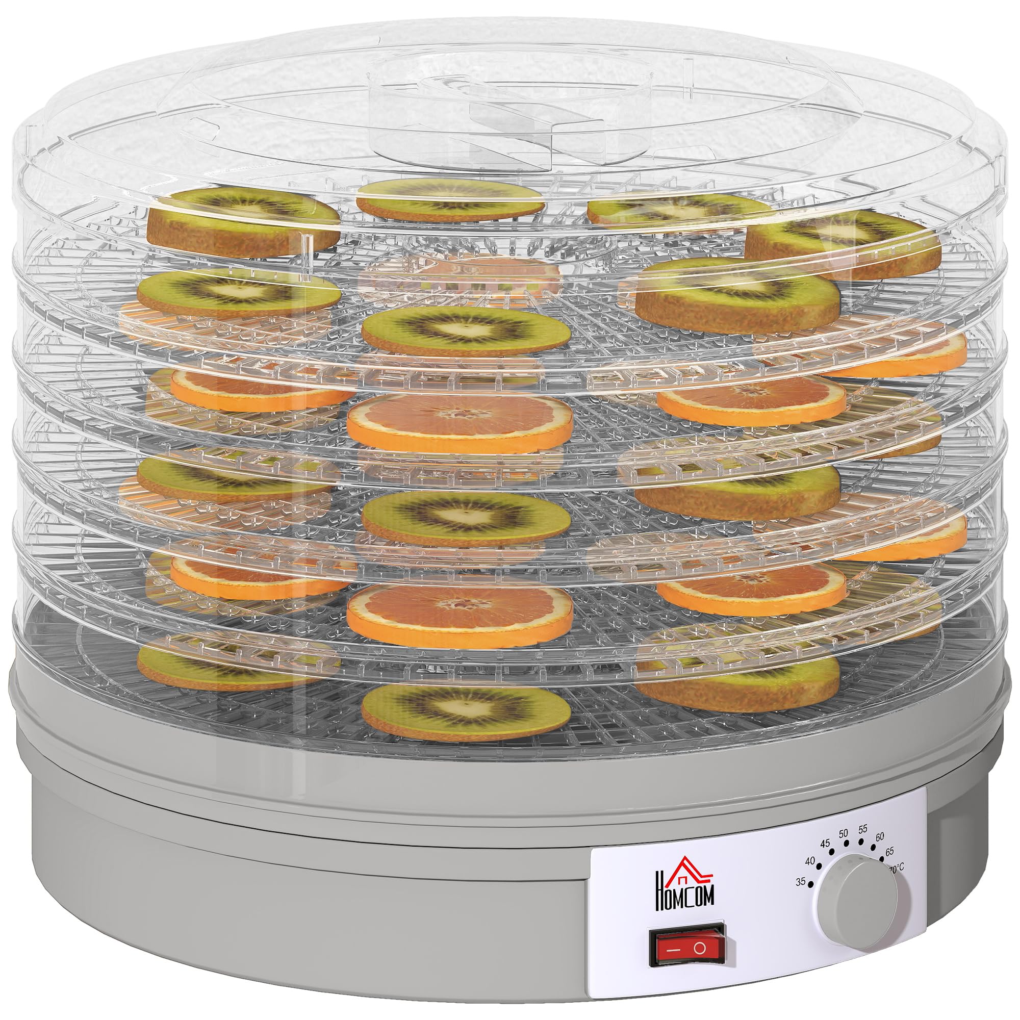 HOMCOM Dörrautomat 245 W mit 5 Tabletts – Temperaturregler 35-70°C für Obst, Gemüse & Fleisch