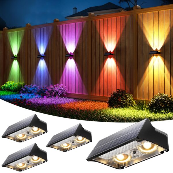 VOLISUN 4er Set Solar-Zaunleuchten RGB – 9 Farbmodi & IP65 wasserdicht für Garten