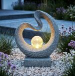 Arnusa Solarleuchte Skulptur Granit-Optik 39 cm – Moderne Gartenbeleuchtung mit Glaskugel – Bild 3