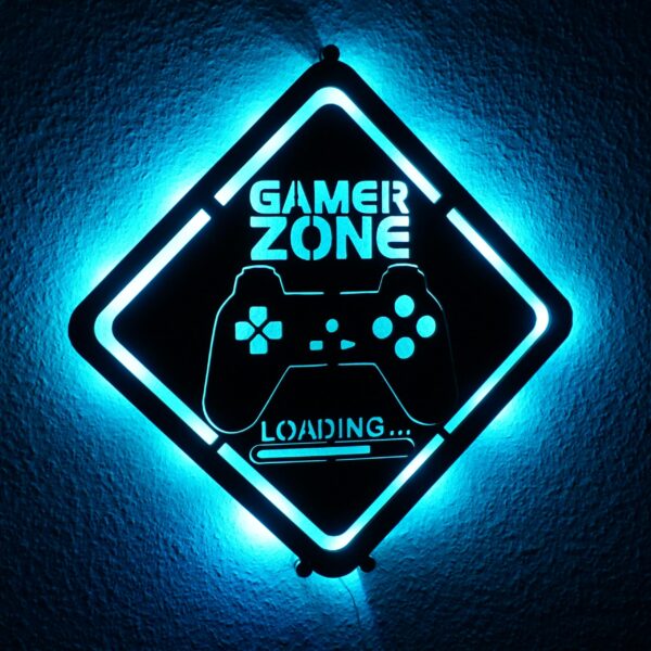 Namofactur LED-Leuchtschild Gamer Zone – Gaming Wanddeko mit Controller & Loading-Text