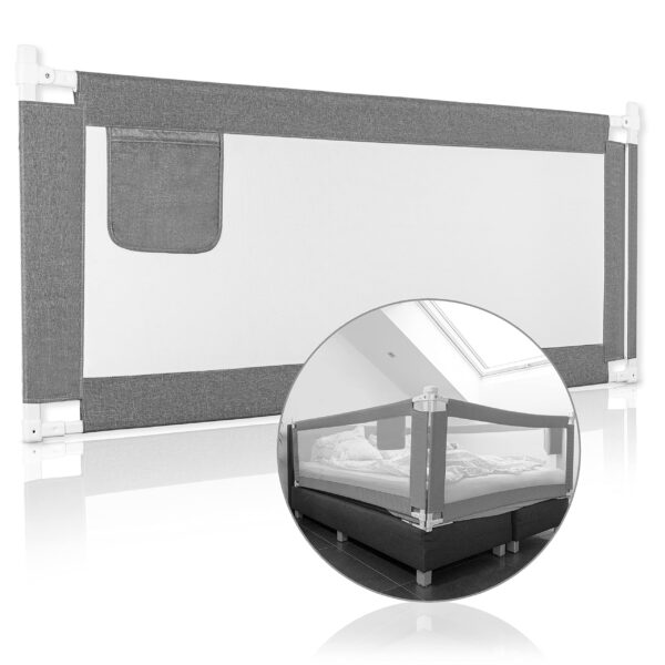 RAWVEL® Bettgitter 1,8m Grau – Rausfallschutz für Kinder & Elternbetten