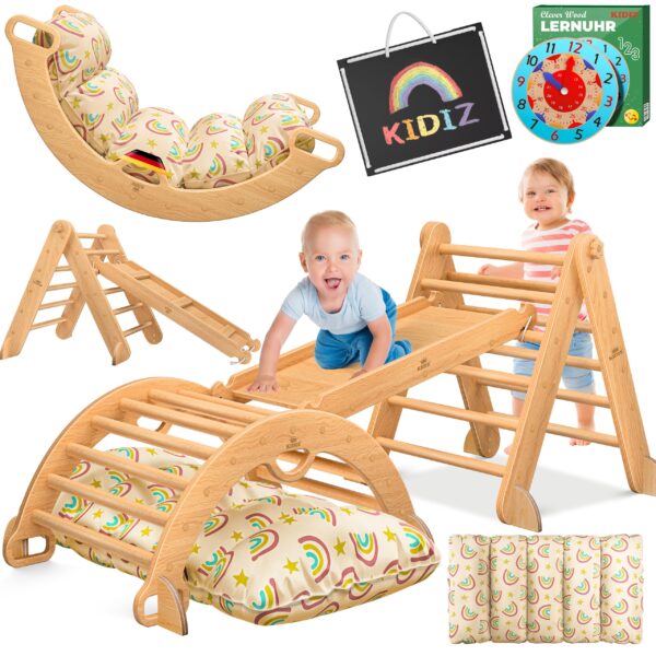 Kidiz 7in1 Klettergerüst Montessori – Modulares Holz-Spielsystem für Kinder 1-3 Jahre