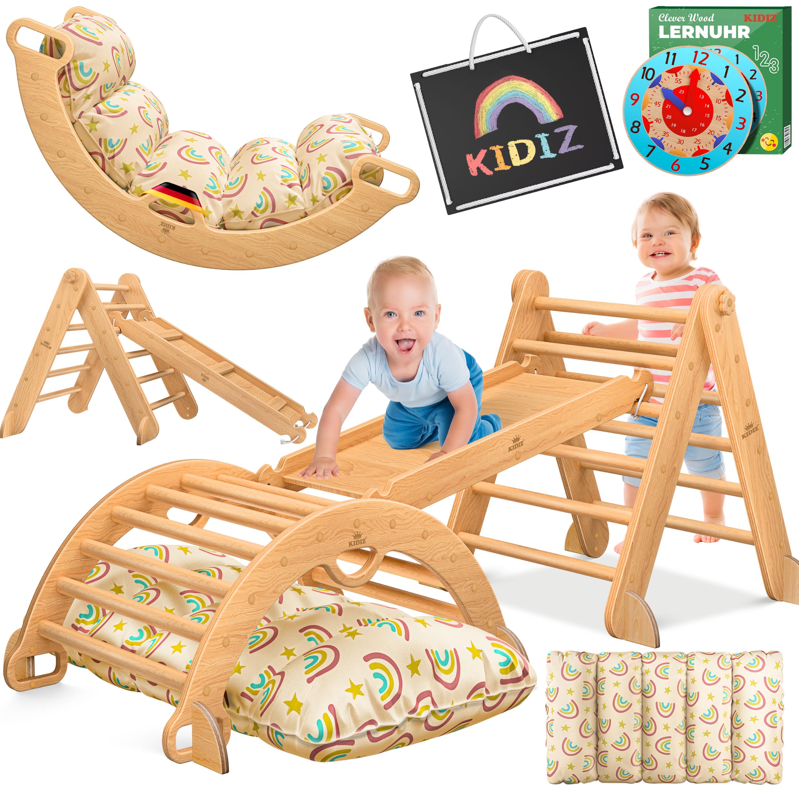 Kidiz 7in1 Klettergerüst Montessori – Modulares Holz-Spielsystem für Kinder 1-3 Jahre