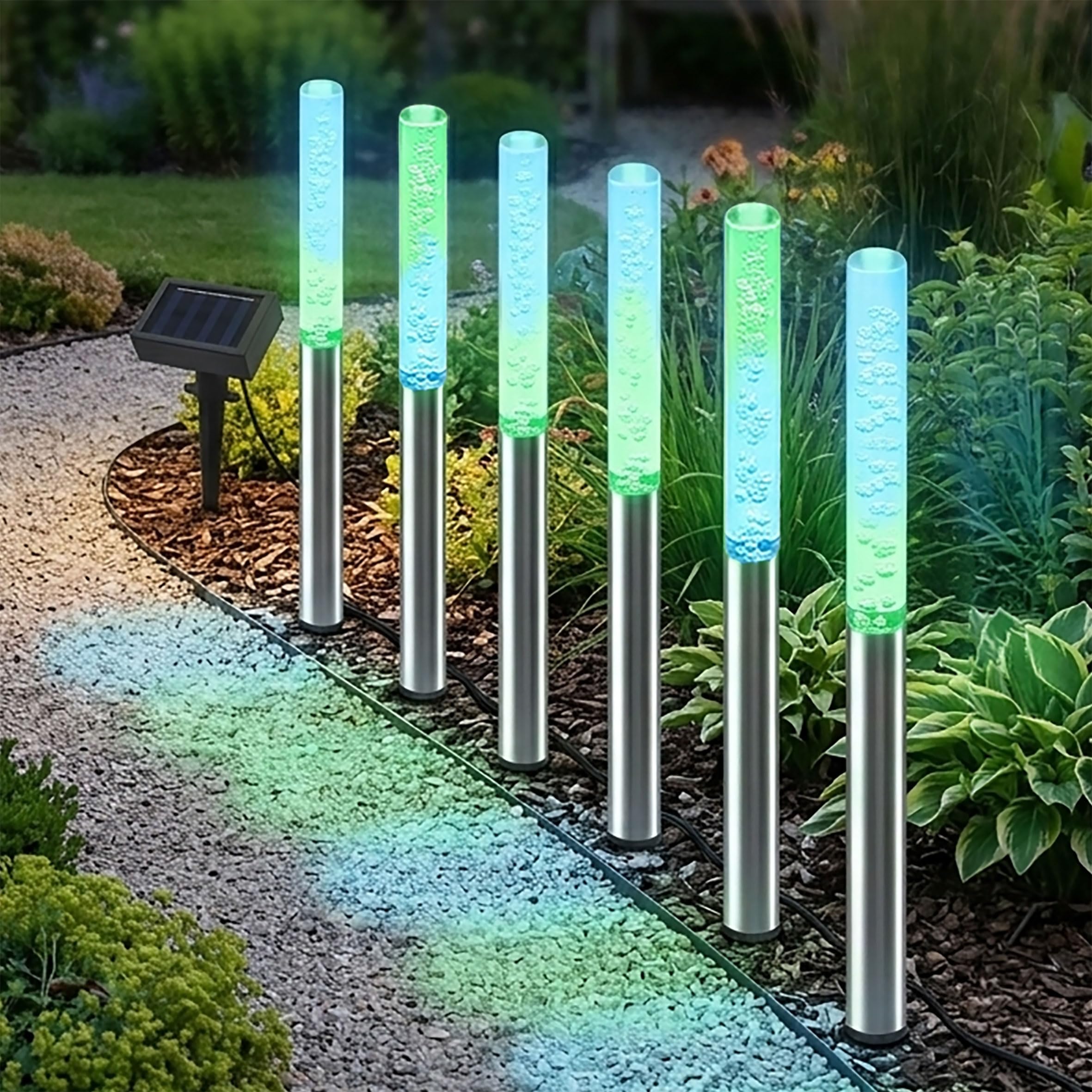 Spetebo LED Solar Leuchtstäbe BUBBLES 6er Set – Farbwechsel Gartenleuchten mit Solarpanel