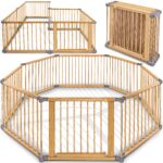 KIDUKU® XXL Laufgitter 7,2 m mit Tür & Doppelsicherung – Klappbarer Laufstall aus Kiefernholz für Kinder