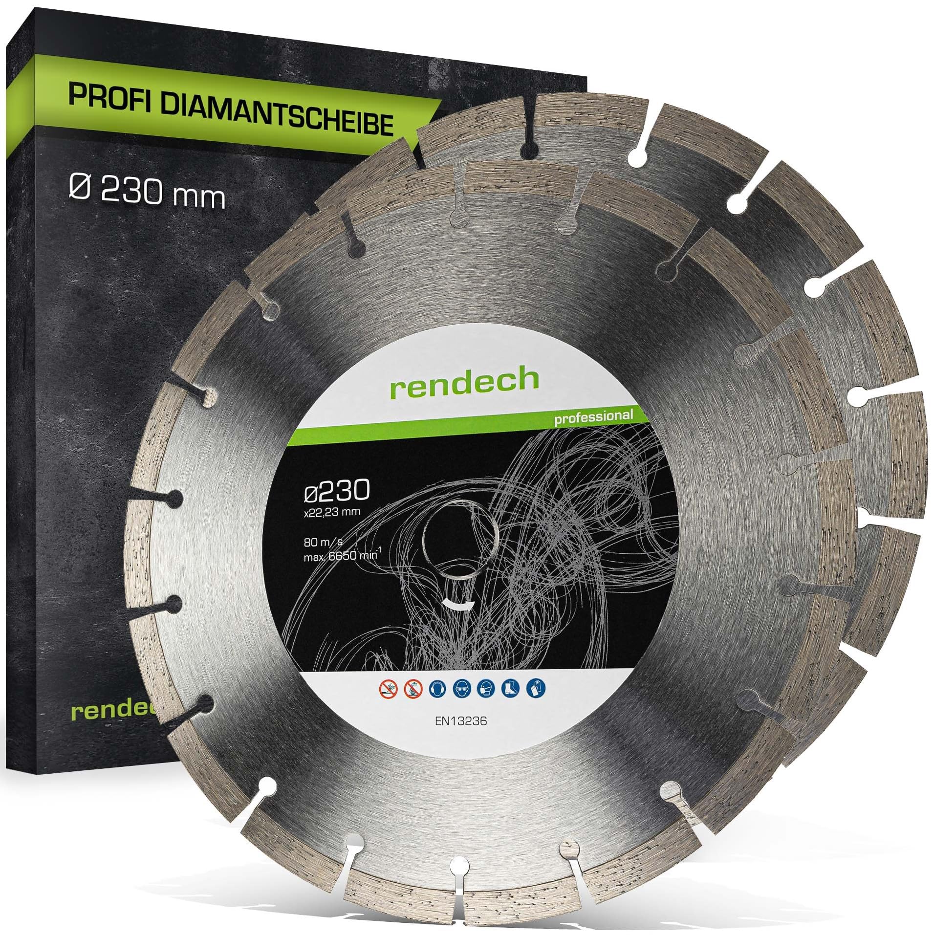 2x rendech® Profi Diamantscheibe 230mm – Trennscheibe für Beton, Stein & Granit