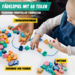 Faerly® Fädelspiel 60 Teile mit Aufbewahrungsbox – Montessori Motorikspielzeug ab 2 Jahren – Bild 2