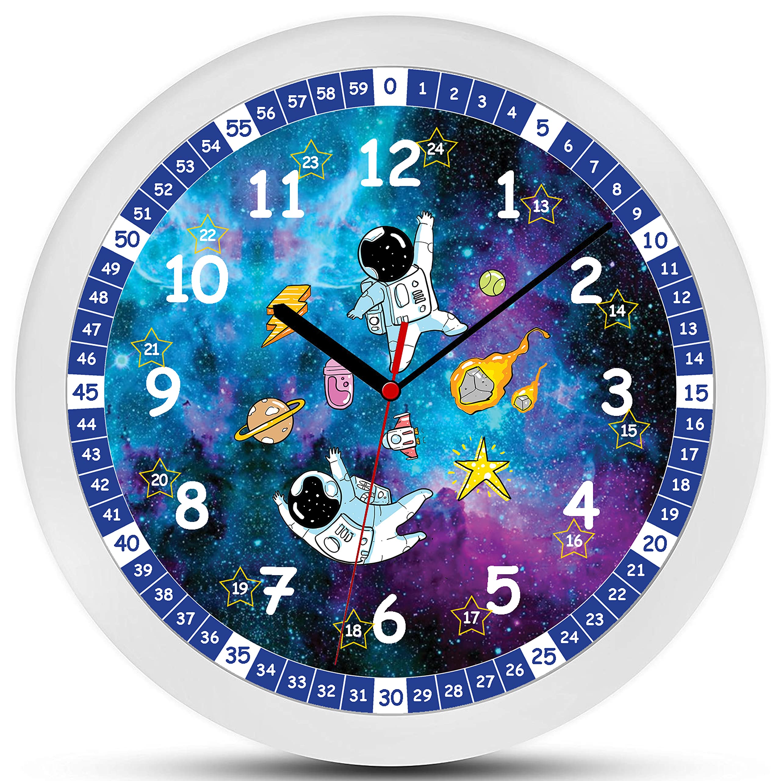 K&L Wall Art Astronauten Wanduhr 30cm – Lautlose Lernuhr für Kinder