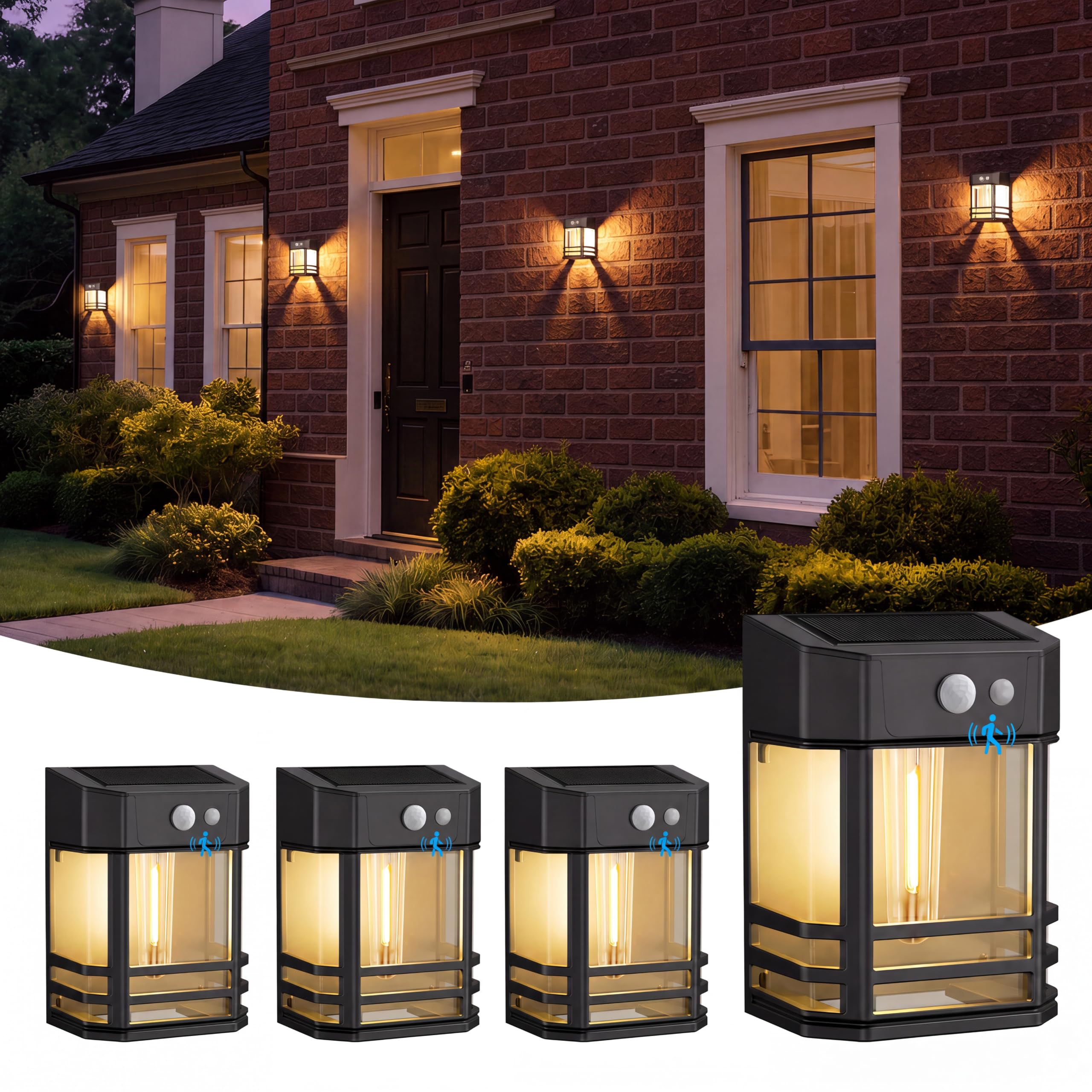 btfarm 4er-Set Solar Wandleuchten mit Bewegungsmelder – IP65 Retro Warmweiss für Garten & Terrasse