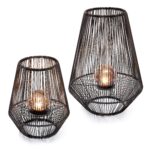 Esotec Solar Windlicht 2er Set Ilona – Gartenbeleuchtung mit Bruchglaskugeln & Polyrattan