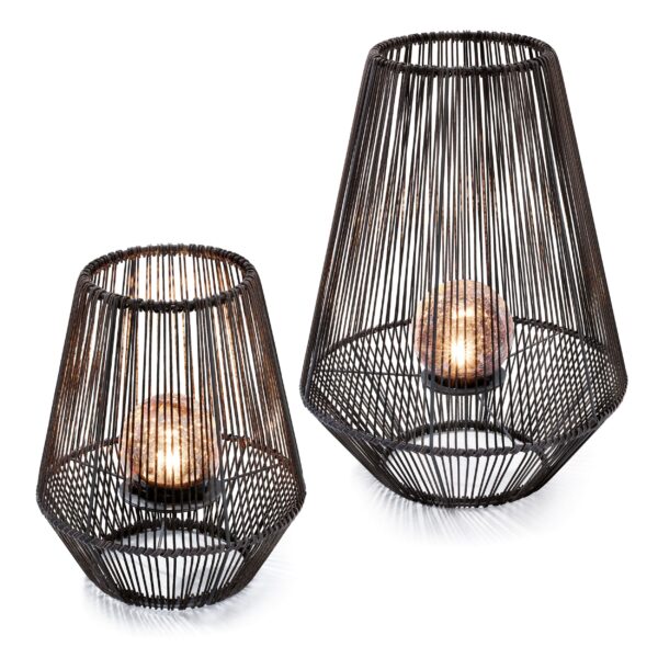 Esotec Solar Windlicht 2er Set Ilona – Gartenbeleuchtung mit Bruchglaskugeln & Polyrattan