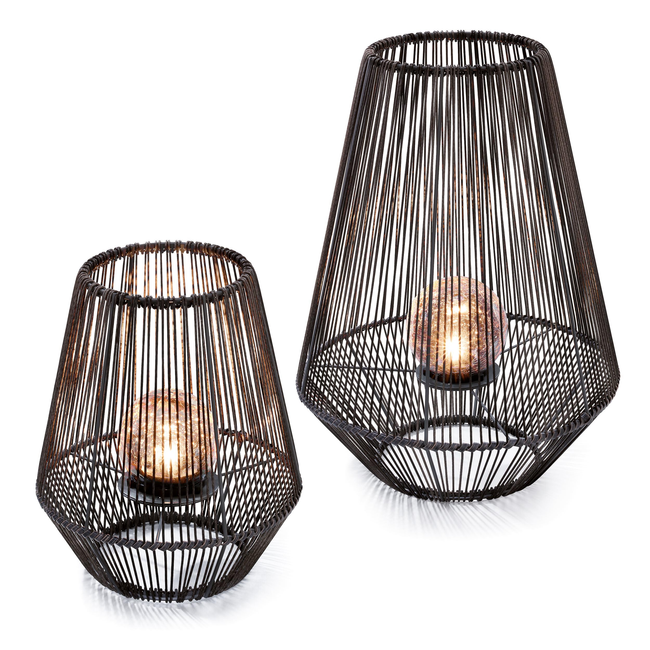 Esotec Solar Windlicht 2er Set Ilona – Gartenbeleuchtung mit Bruchglaskugeln & Polyrattan