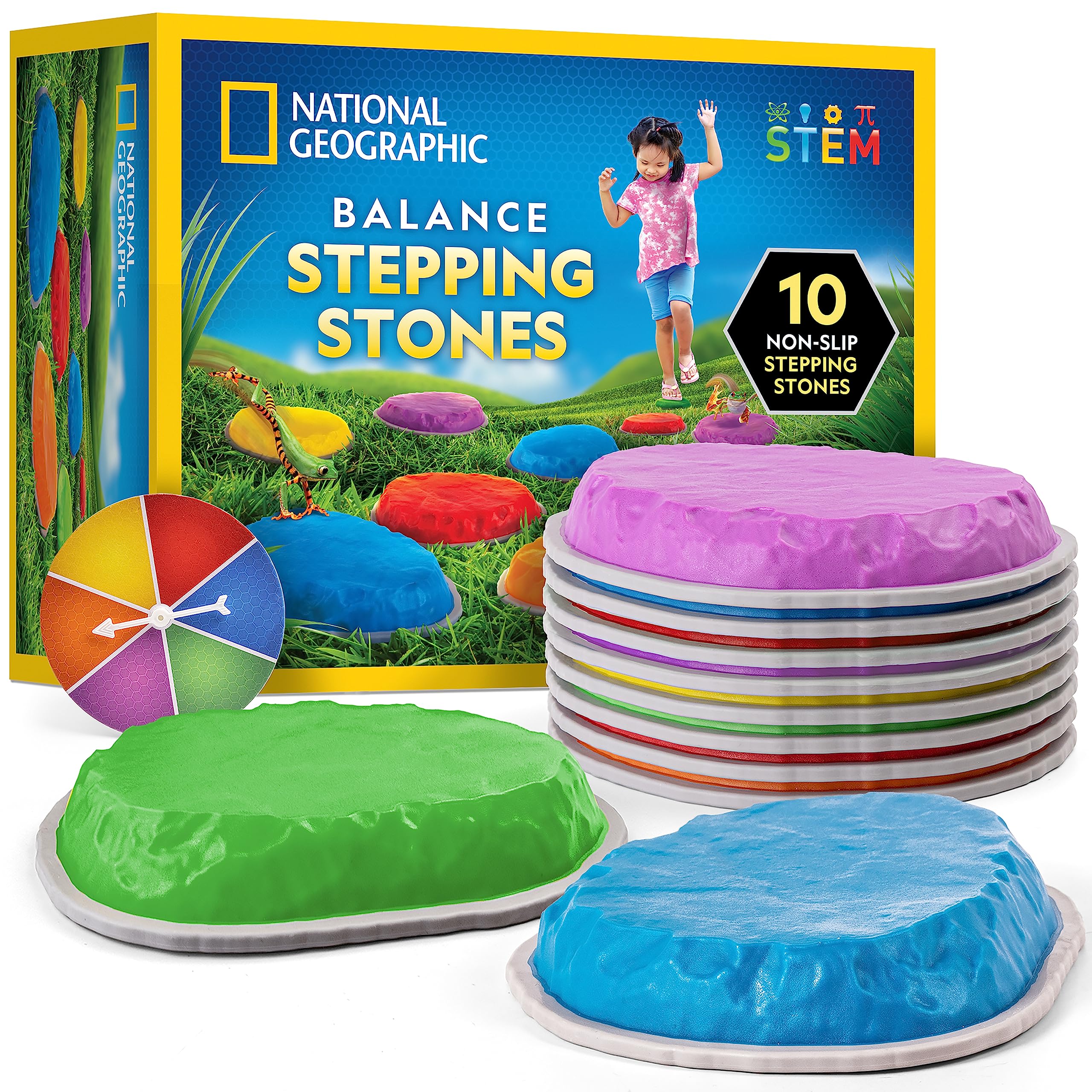 National Geographic Trittsteine für Kinder – 10er Set mit Drehscheibe & rutschfester Basis
