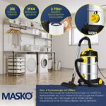 MASKO Industriestaubsauger 30L Nass-Trockensauger 1800W mit HEPA-Filter & Steckdose – Bild 5