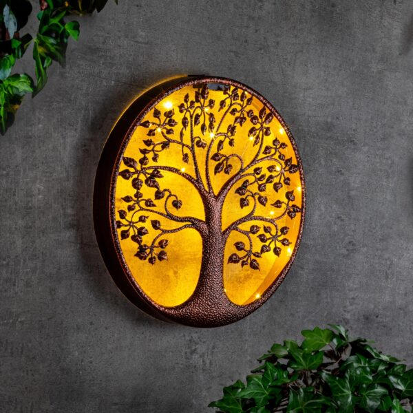 Schauer LED Solar Wanddeko Lebensbaum 40 cm – Metallkunst mit warmweisser Beleuchtung