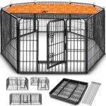 TRESKO® Welpenlaufstall 80 cm – 8-teilig faltbar mit Tür & Erdankern für Hunde & Kleintiere