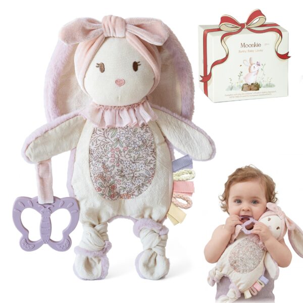 Moonkie Hase Schnuffeltuch mit Silikon Beissring – 3-in-1 Babyspielzeug ab 0+ Monaten