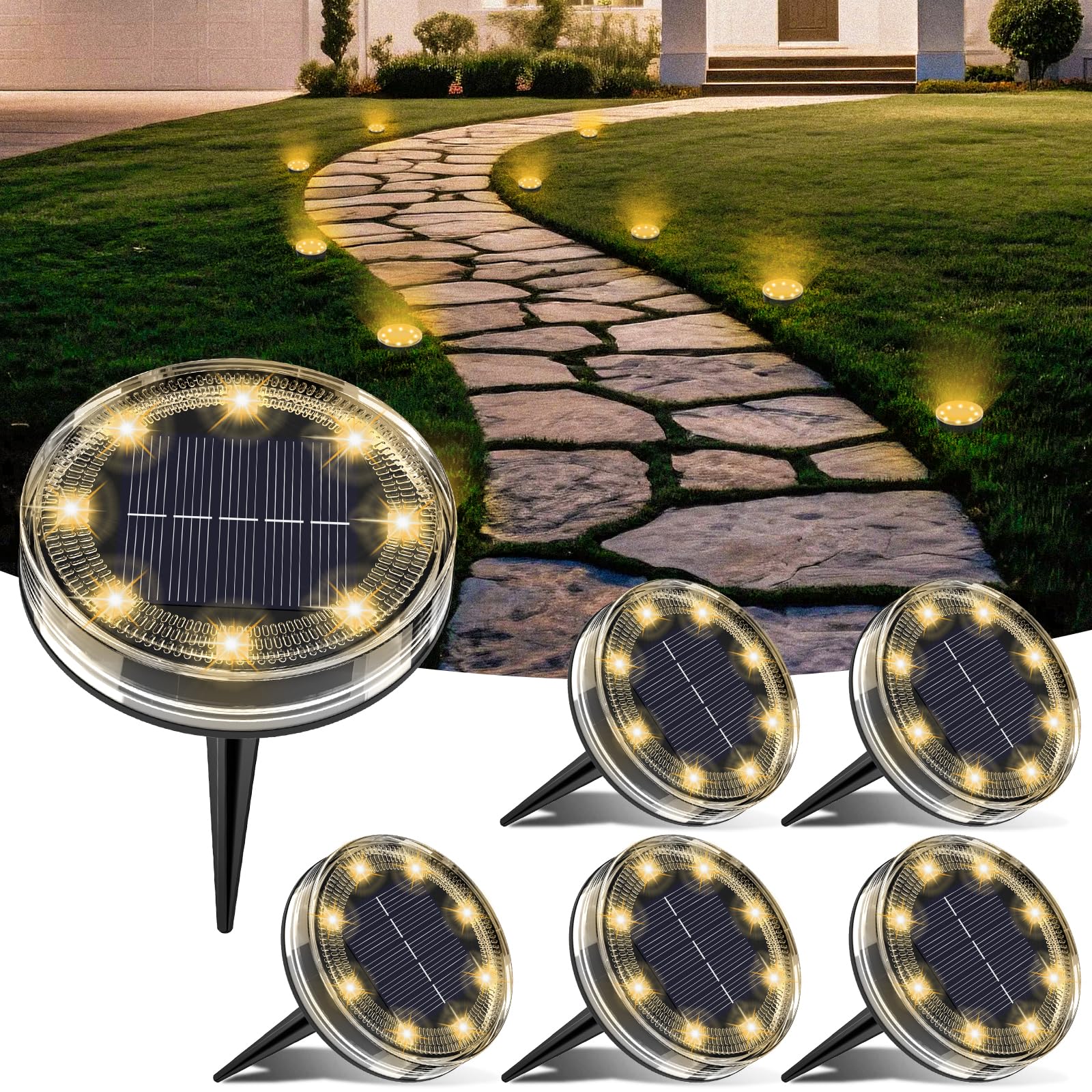 LOTMOS 6er Set Solar Bodenleuchten – IP68 Wasserdicht mit 8 LED für Garten & Terrasse