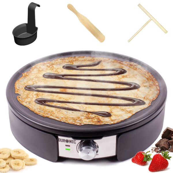 Duronic PM152 Crêpes Maker XXL – 37 cm Profi-Crepesmaker mit abnehmbarer Platte & Zubehör