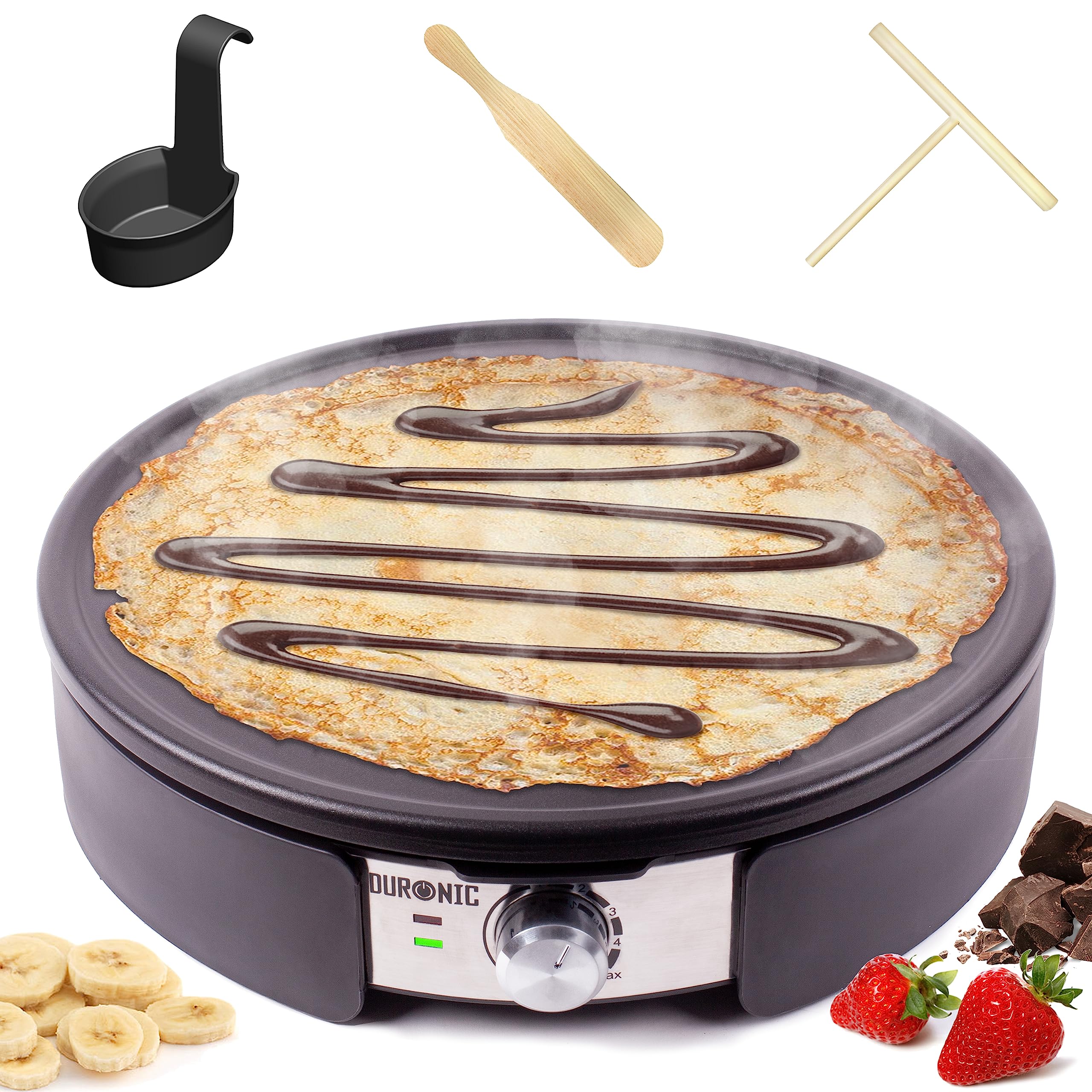 Duronic PM152 Crêpes Maker XXL – 37 cm Profi-Crepesmaker mit abnehmbarer Platte & Zubehör