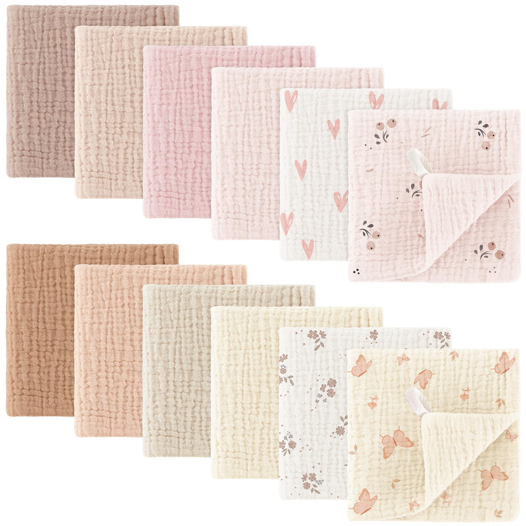 Bearmoss Baby Musselin Spucktücher 12er Set 25x25cm – 100% Baumwolle