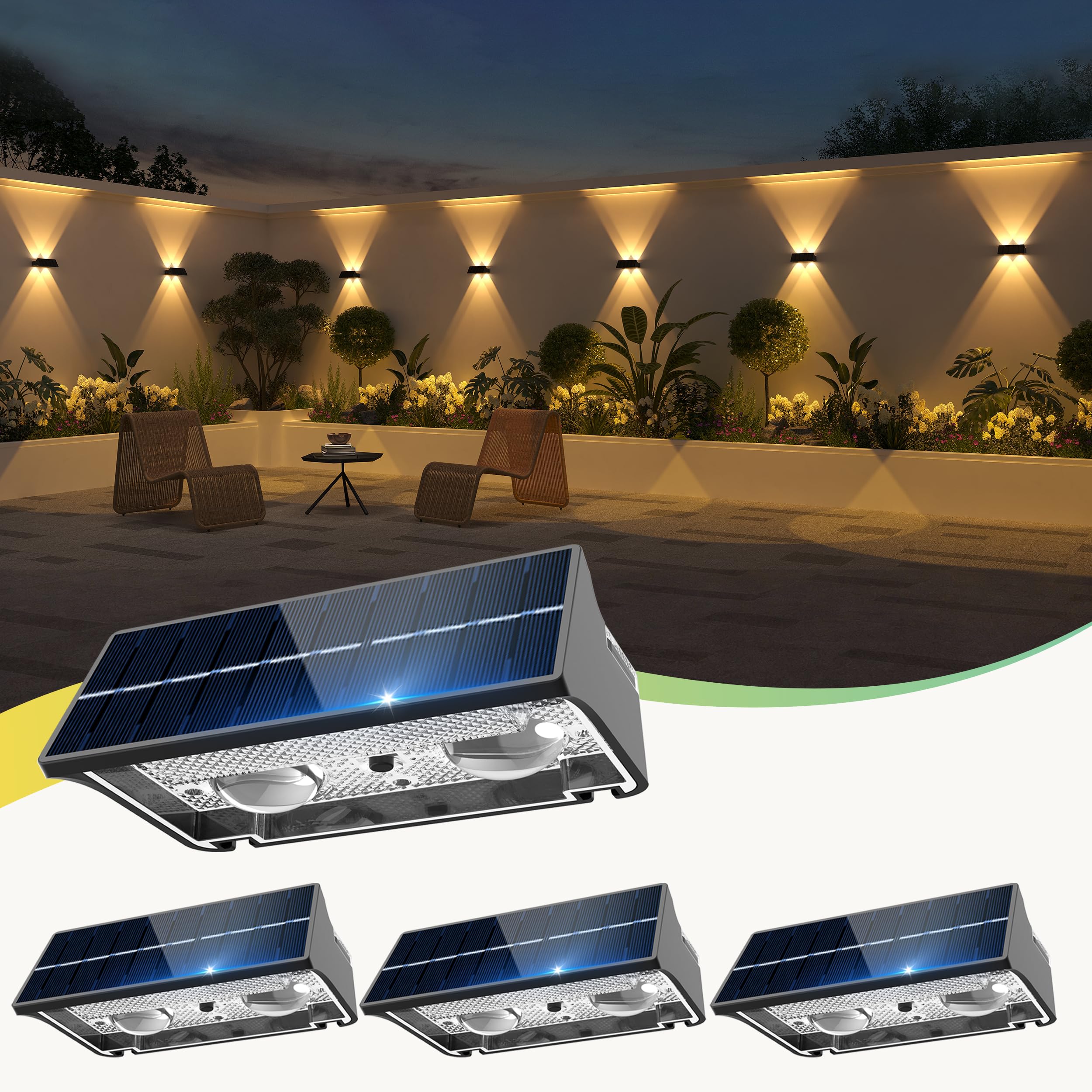 sununiny Solar-Wandleuchte 4er Set – 9 Farben, 11 Modi, IP65 wasserdicht für Garten & Terrasse