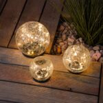 esotec Solar Leuchtkugeln 3er Set – Krakelees Echtglas mit LED-Leuchtdraht für Garten – Bild 2