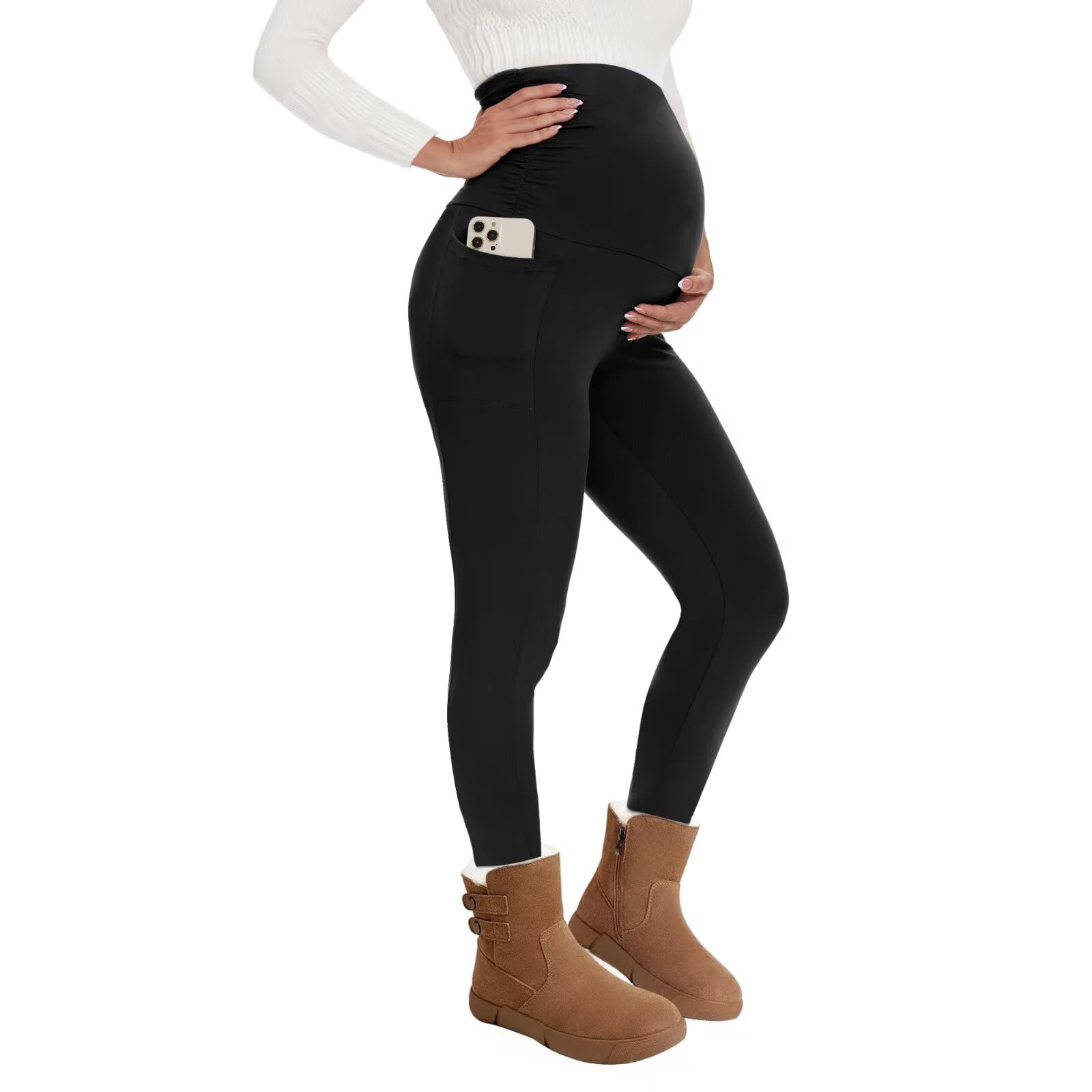 QGGQDD Thermo Umstandsleggings High Waist – Fleecegefüttert für Schwangere im Winter