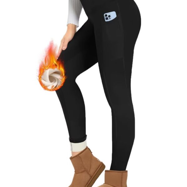 TNNZEET Thermo Leggings Damen mit Taschen – Fleece gefüttert High Waist für Winter